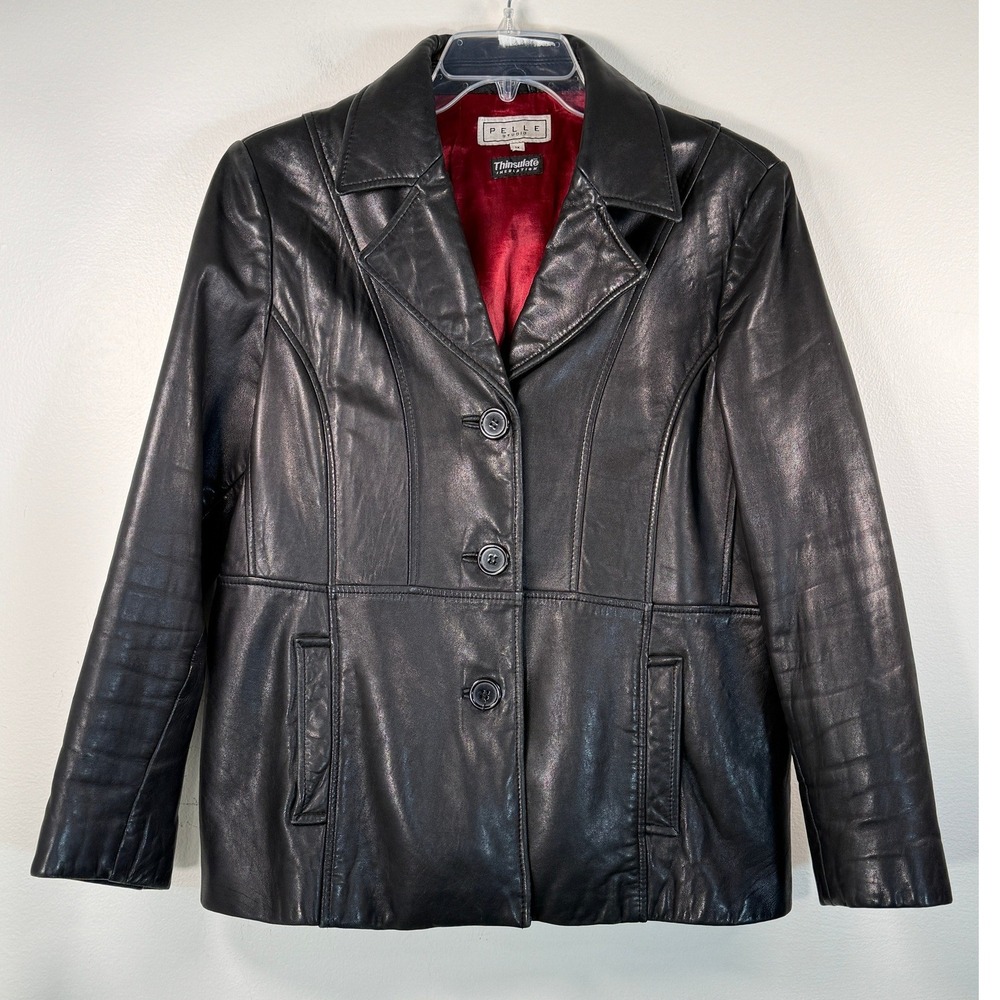 Pelle Studio Black Leather Blazer Jacket Womens 1X Thinsulate Insulated Vintage